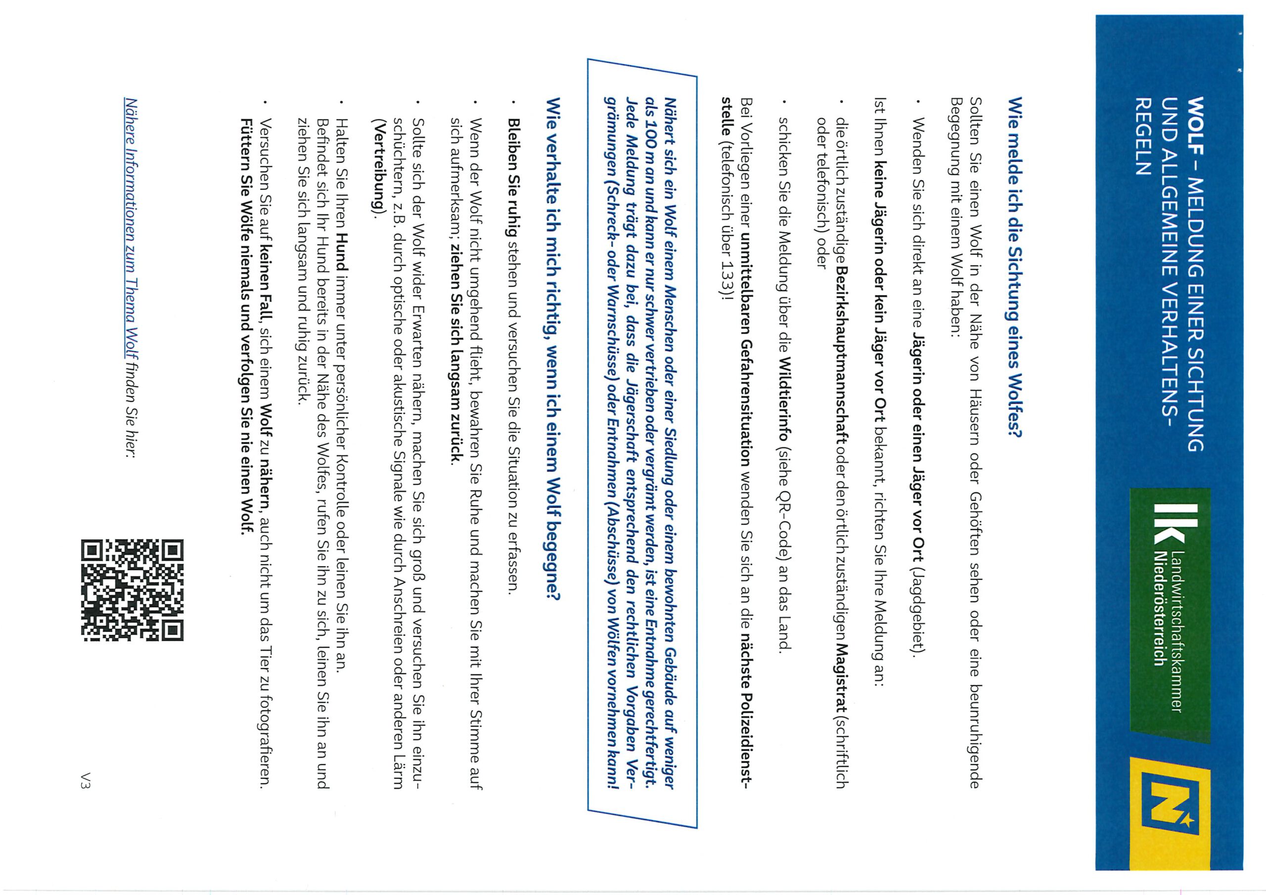 Wolf – Meldung einer Sichtung und allgemeine Verhaltensregenl